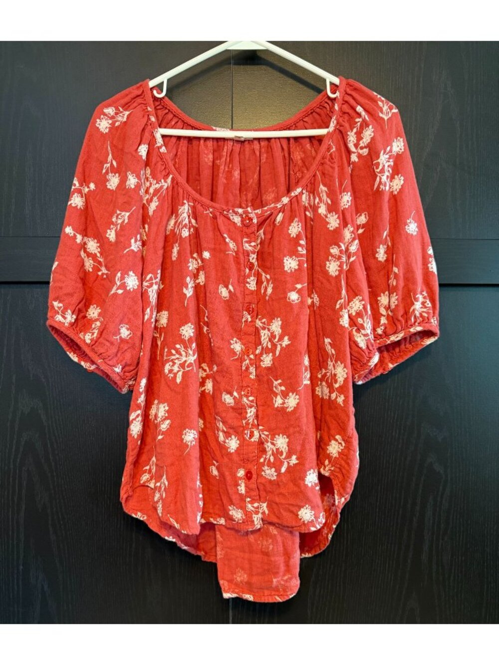 Pilcro Cotton Floral Button Down Short Sleeve Flowy Blouse Large Burnt Orange